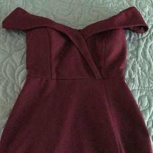 Wine colored off the shoulder dress